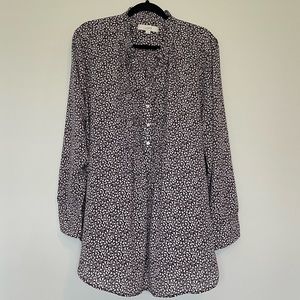 LOFT Plus Size Purple Floral Ruffle Collar Long Sleeve Blouse Sz XXL